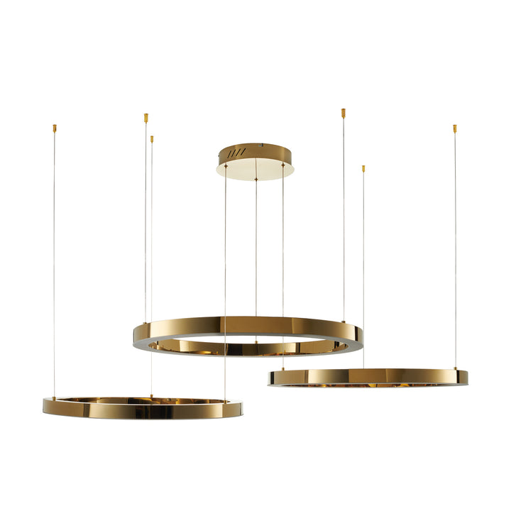Lustra suspendata din trei cercuri Circle 40+60+80 cm auriu lucios