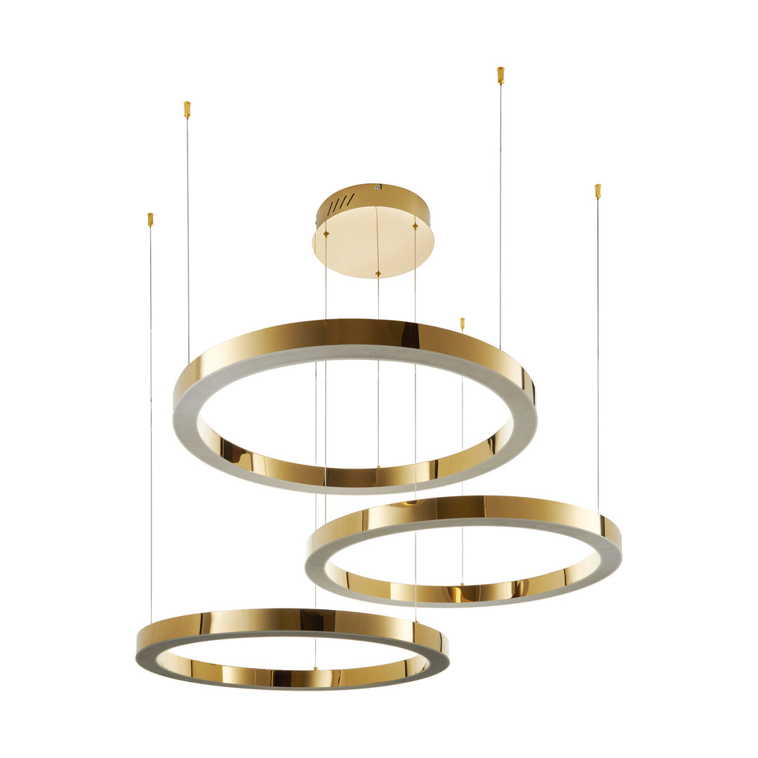 Lustra suspendata din trei cercuri Circle 40+60+80 cm auriu lucios