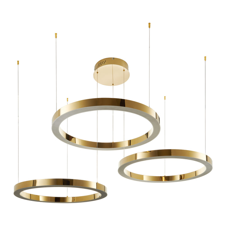 Lustra suspendata din trei cercuri Circle 40+60+80 cm auriu lucios