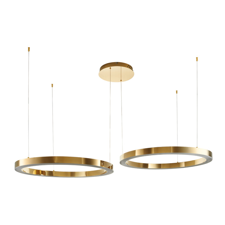 Lustra suspendata din doua cercuri Circle 60+80 cm auriu lucios