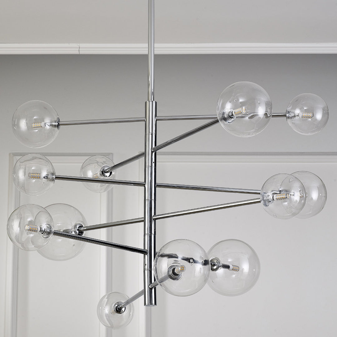 Lustra cu corp in culoarea cromului si 12 abajururi alb-mat Sola by Step into design