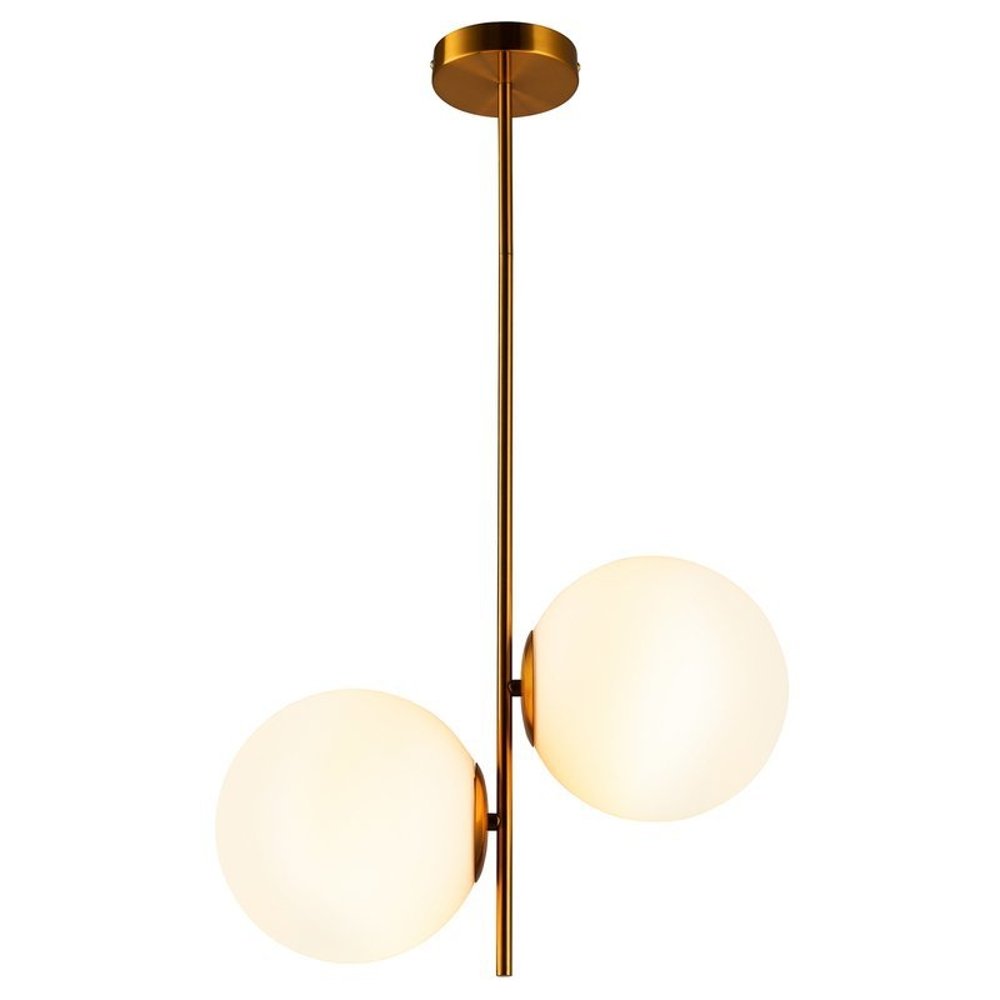 Lustra aurie cu doua globuri din sticla de culoare alb-mat Venus by Step into design