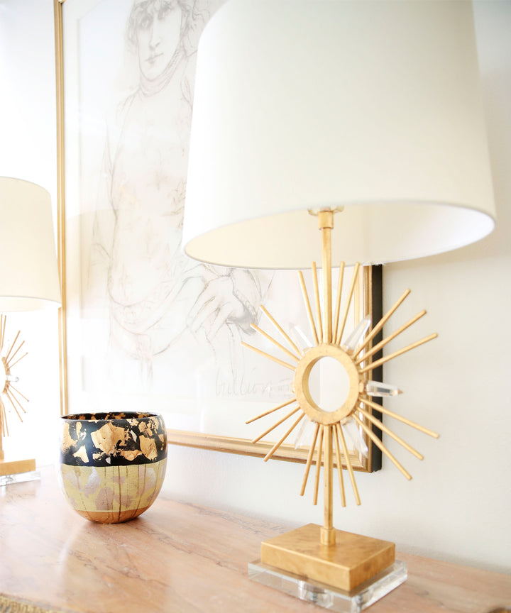 Lampa de masa Sun King 1 lt Distressed auriu, crem Shade