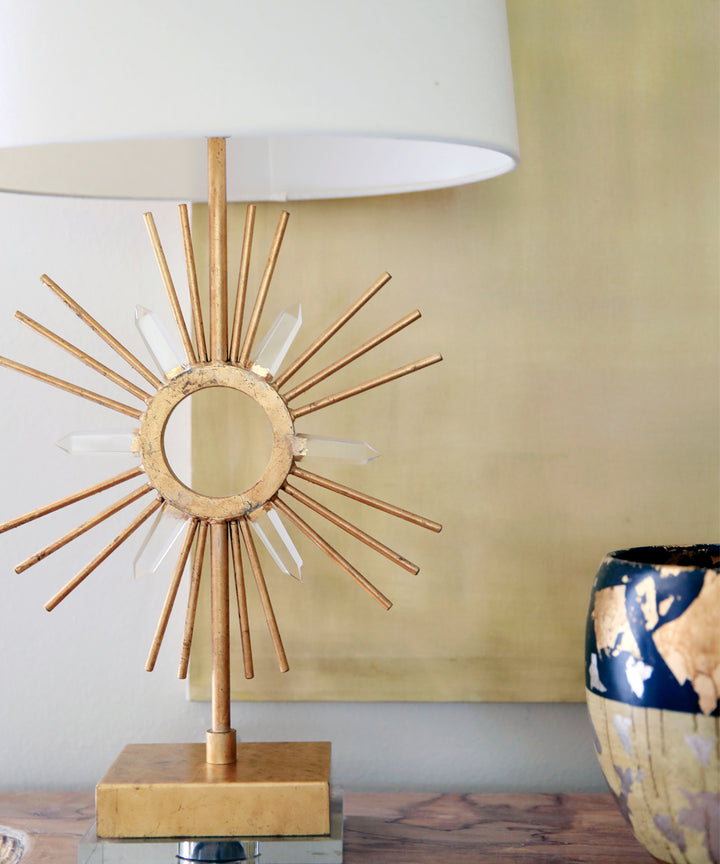 Lampa de masa Sun King 1 lt Distressed auriu, crem Shade