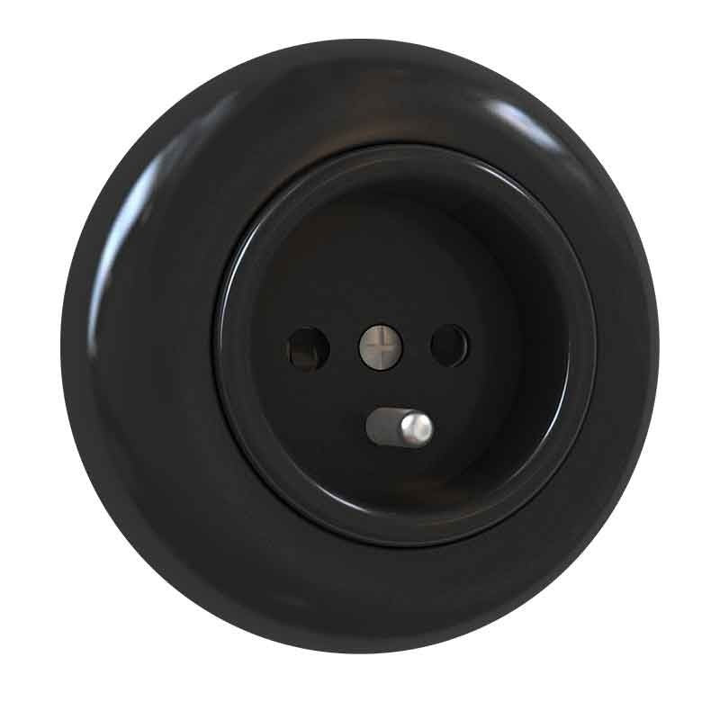 Priza cu impamantare tip French neagra cu rama