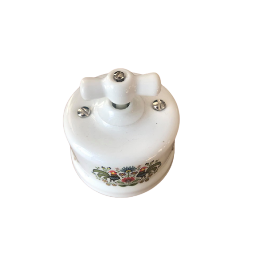 Intrerupator ceramic aparent dublu/interrupator alb cu decor cocos Lowicz