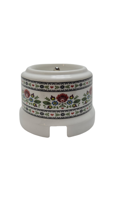 Priza aparenta French cu impamantare alba cu decor floral