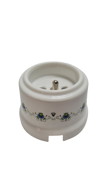 Priza aparenta French cu impamantare alba cu decor albastru floral