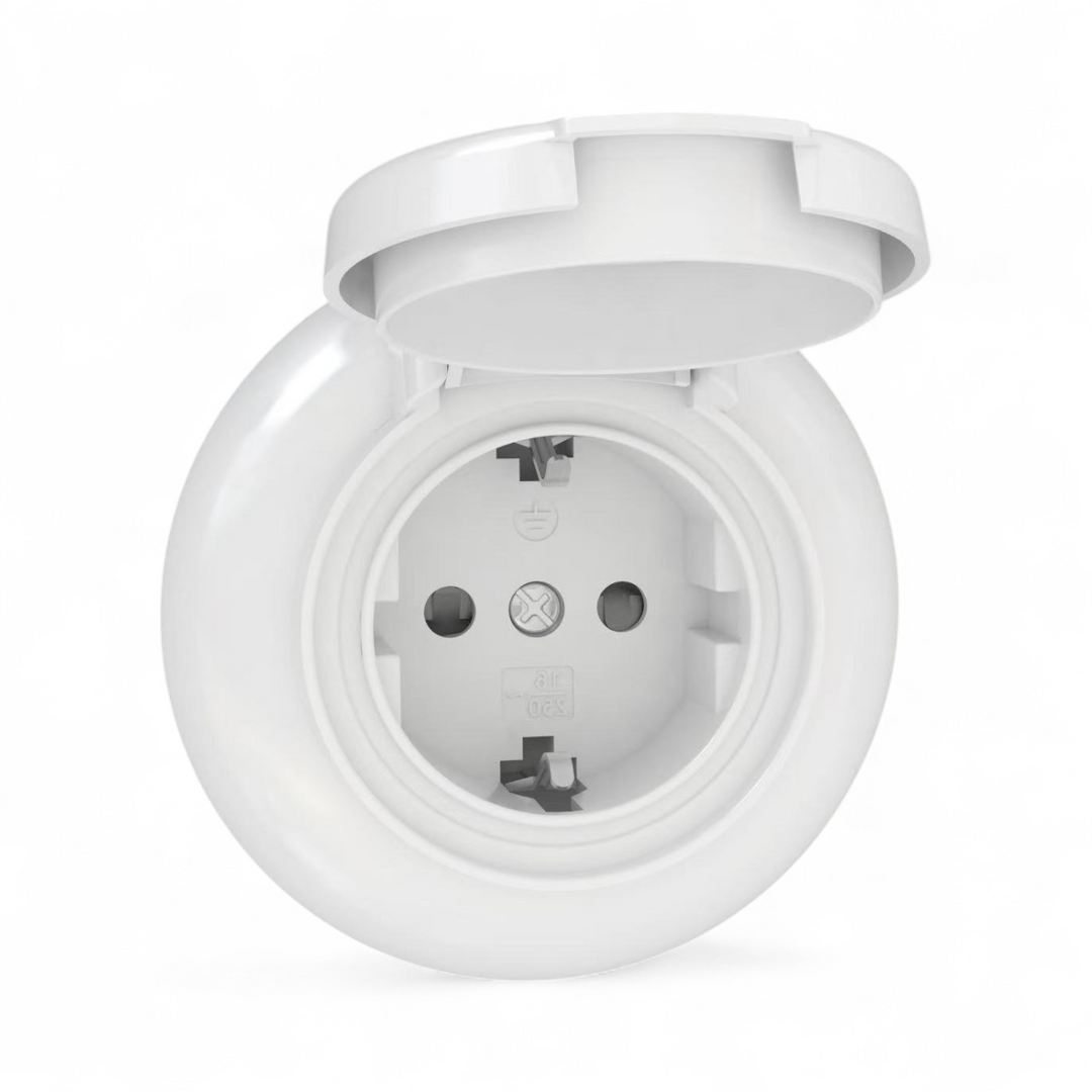 Priza incastrata cu impamantare Schuko IP44 alba