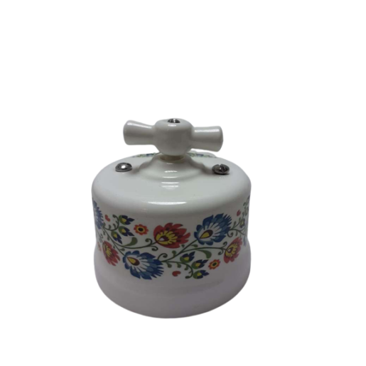 Intrerupator ceramic aparent dublu/interrupator alb cu decor Lowicz