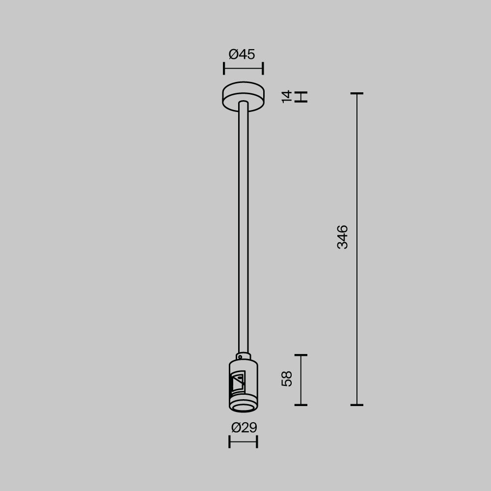 Suport de tavan mediu cu priză de alimentare 300 mm pentru sina Flarity TRA158C-B1-B