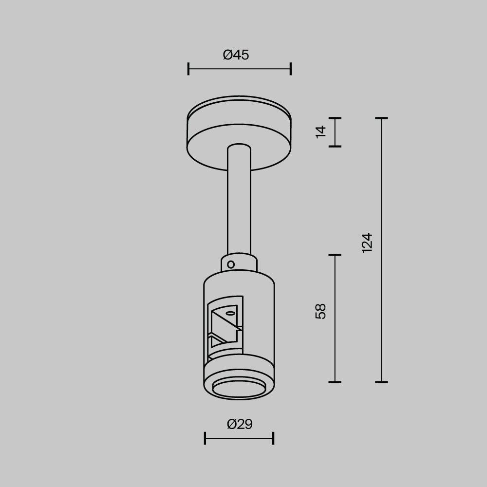 Suport scurt de tavan cu priză de alimentare 78 mm Flarity TRA156C-B1-B