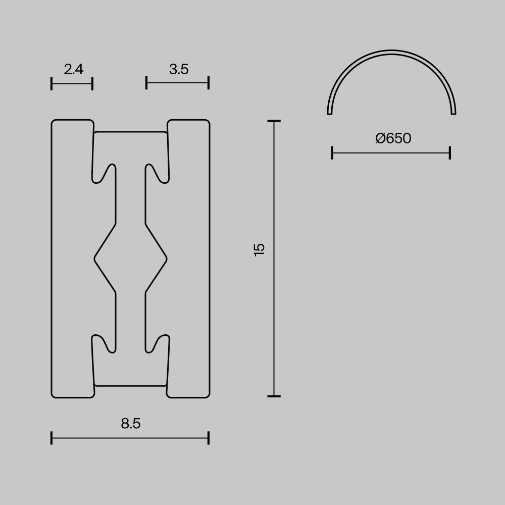 Șină cu secțiune transversală semicirculară de 650 mm Flarity TRX154-SR-D650-BS