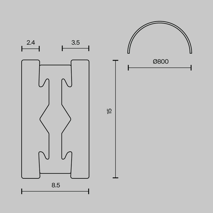 Șină cu secțiune transversală semicirculară 800 mm Flarity TRX154-SR-D800-BS