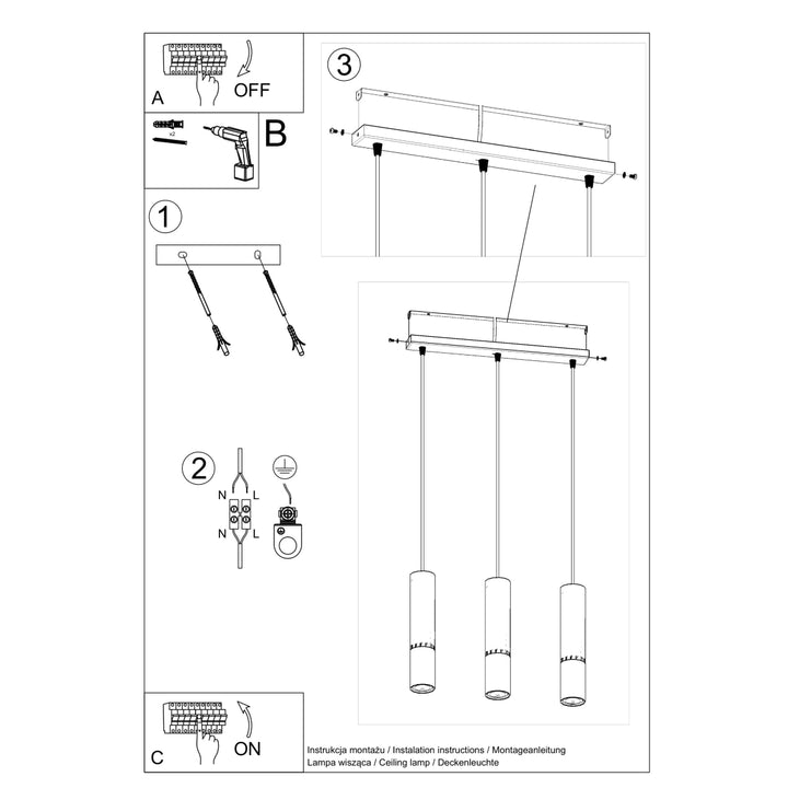 Lampa suspendata LOOPEZ 3L negru/cromat SL.0942