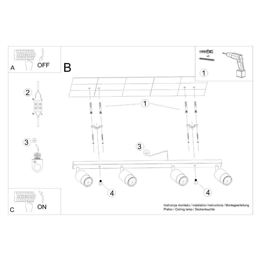 Plafoniera NERO 4 negru/auriu SL.1072