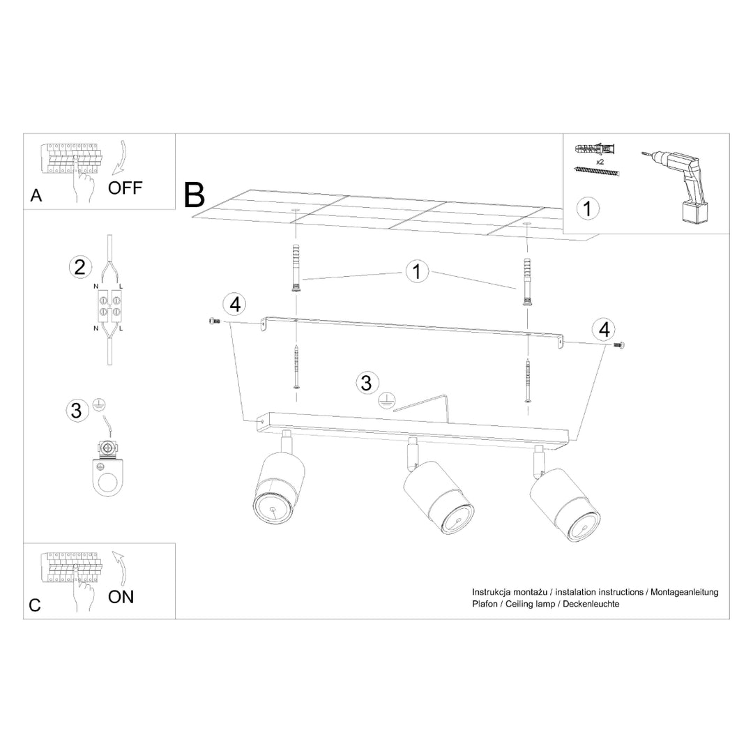 Plafoniera NERO 3 negru/auriu SL.1071