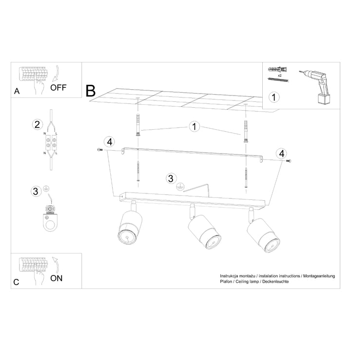 Plafoniera NERO 3 negru/auriu SL.1071