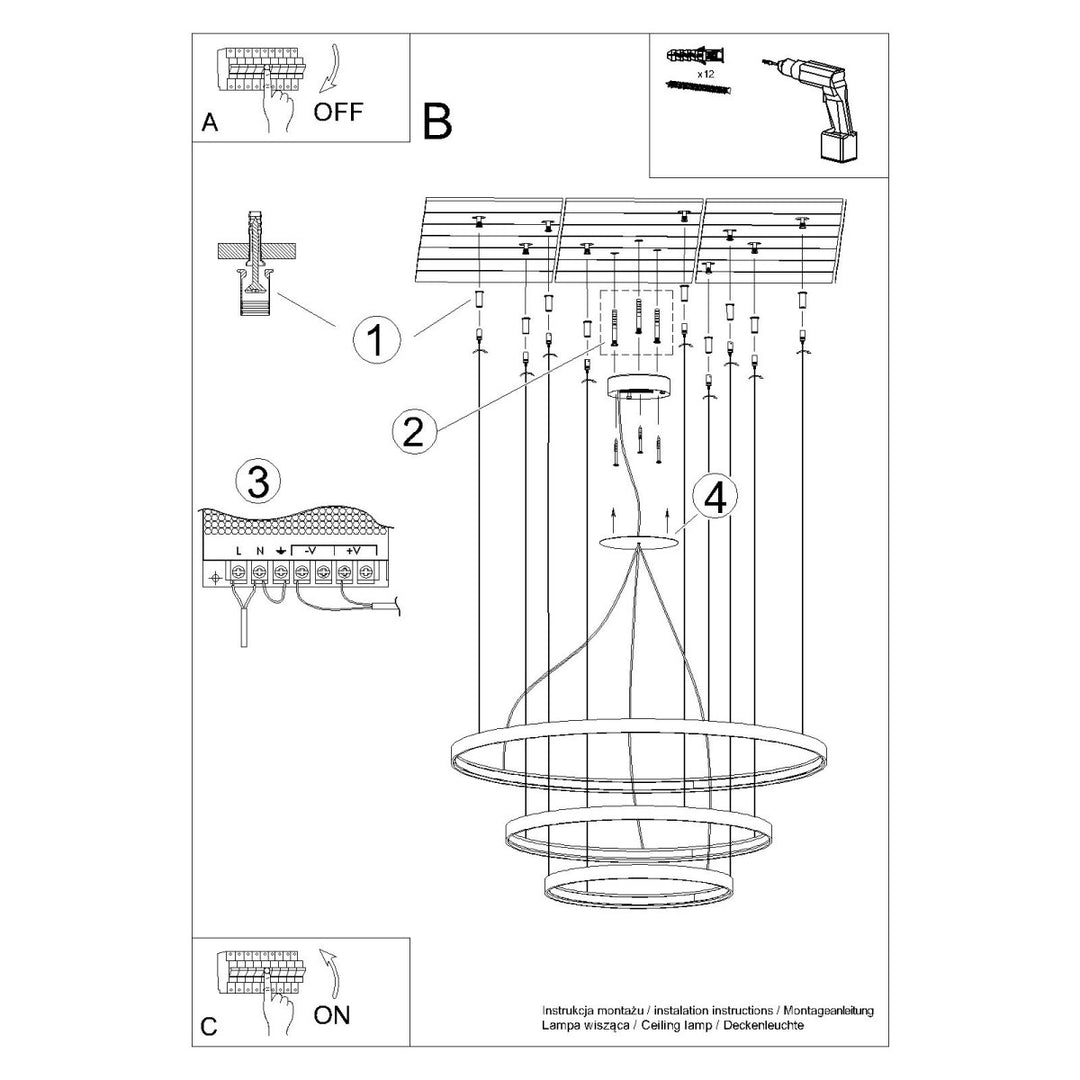 Lustra in forma de cerc RIO 3 55/78/110 alb LED 4000K TH.271