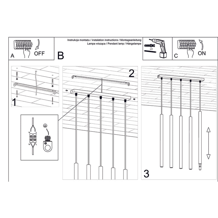 Lampa suspendata PASTELO 5L auriu lustruit SL.1198