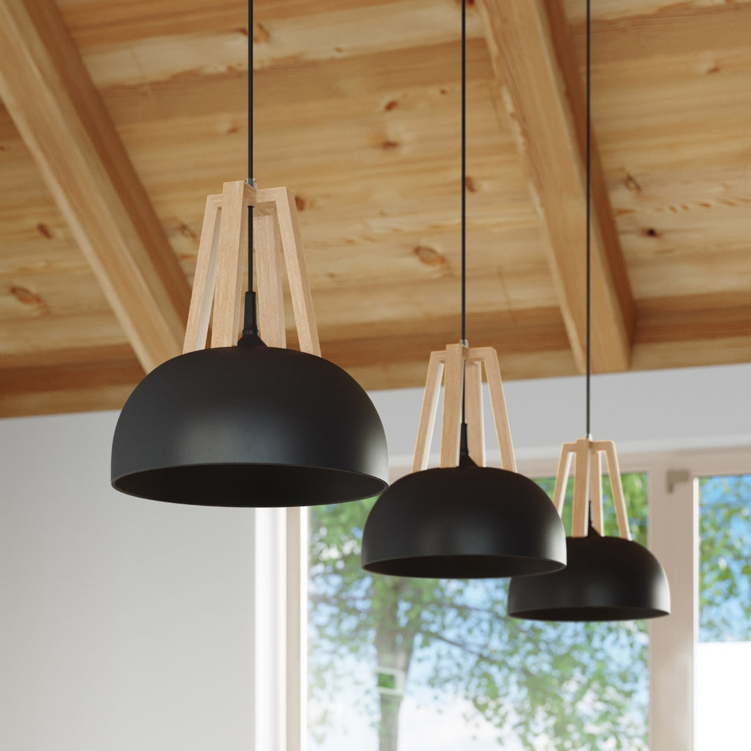 Lampa suspendata CASCO negru/lemn natural SL.0390