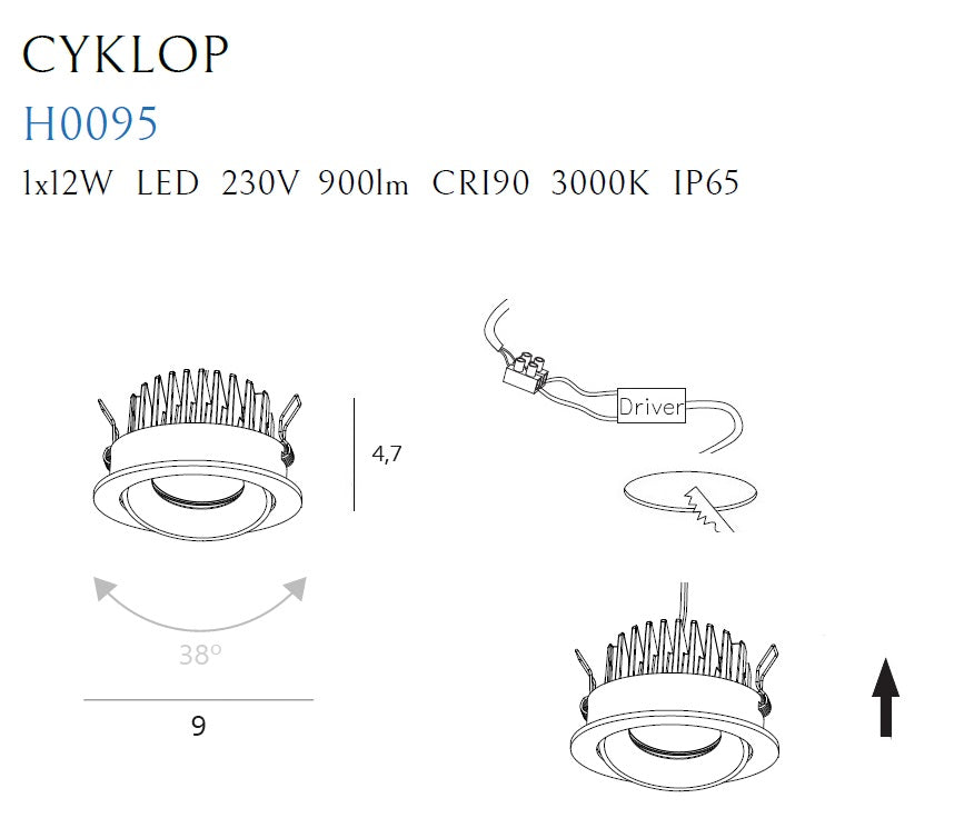 Spot incastrat de exterior Cyklop negru Ip65 Maxlight H0095