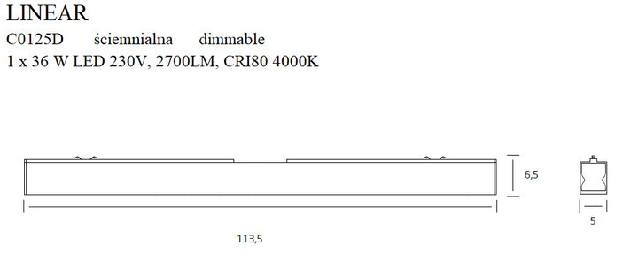 Plafoniera Linear alba 36w 4000k dimabila Maxlight C0125d