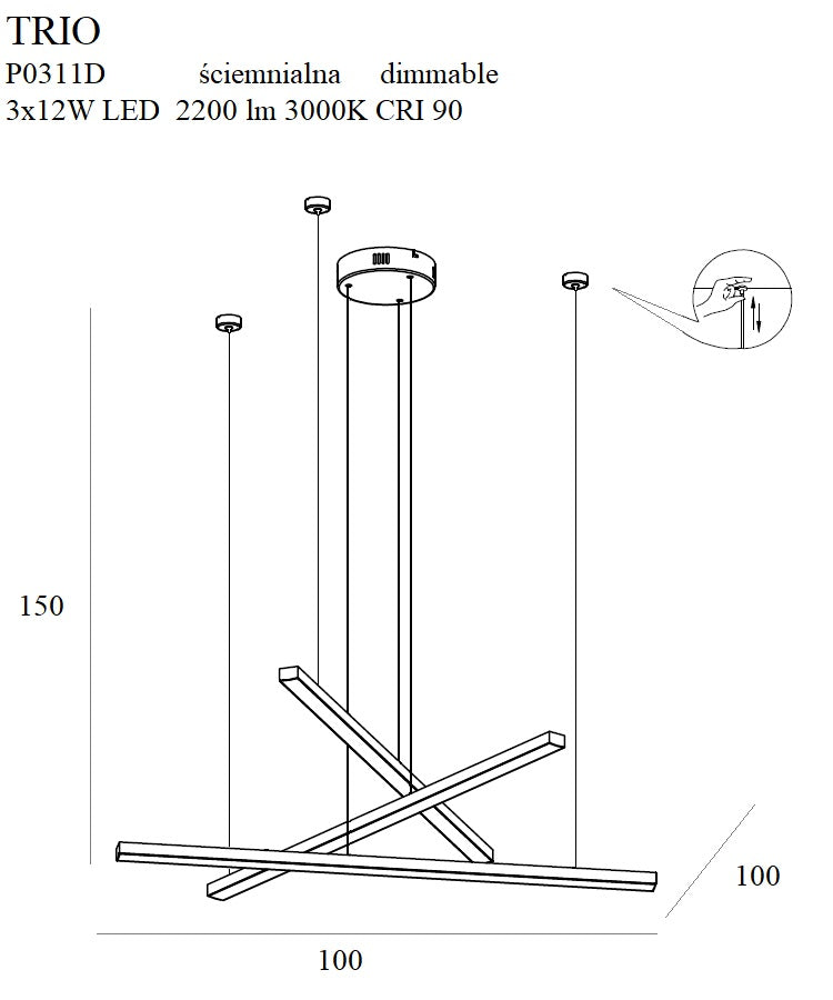 Lustra suspendata  TRIO 3 neagra dimabila Maxlight P0311D