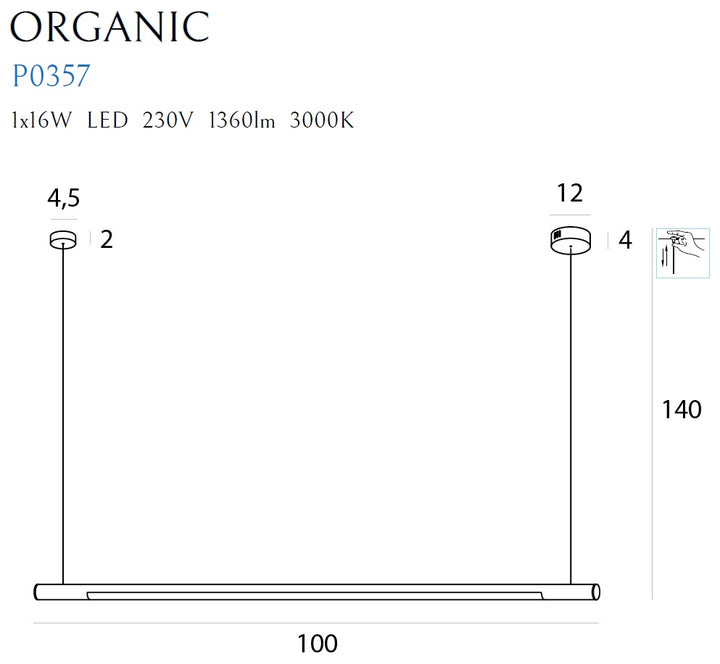 Lustra suspendata Organic Horizon 100cm alba Maxlight P0357