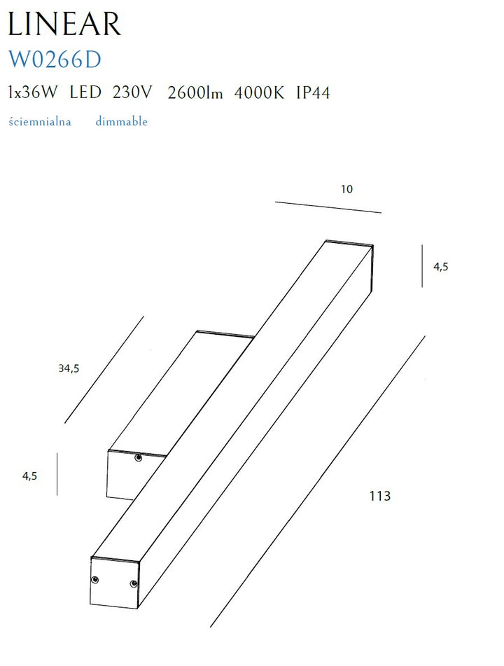 Aplica de perete Linear Ip44 Black , 36w 4000k Maxlight W0266