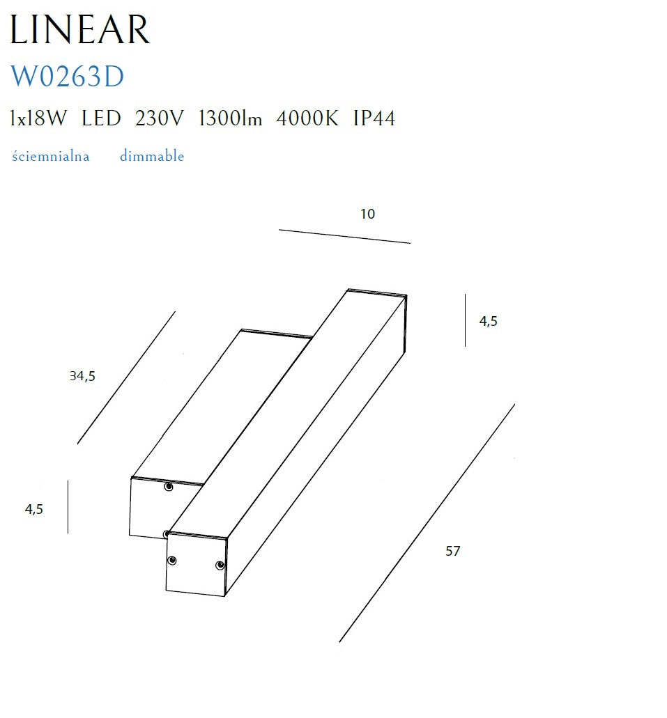 Aplica de perete Linear Ip44 White, 18w 4000k Maxlight W0263