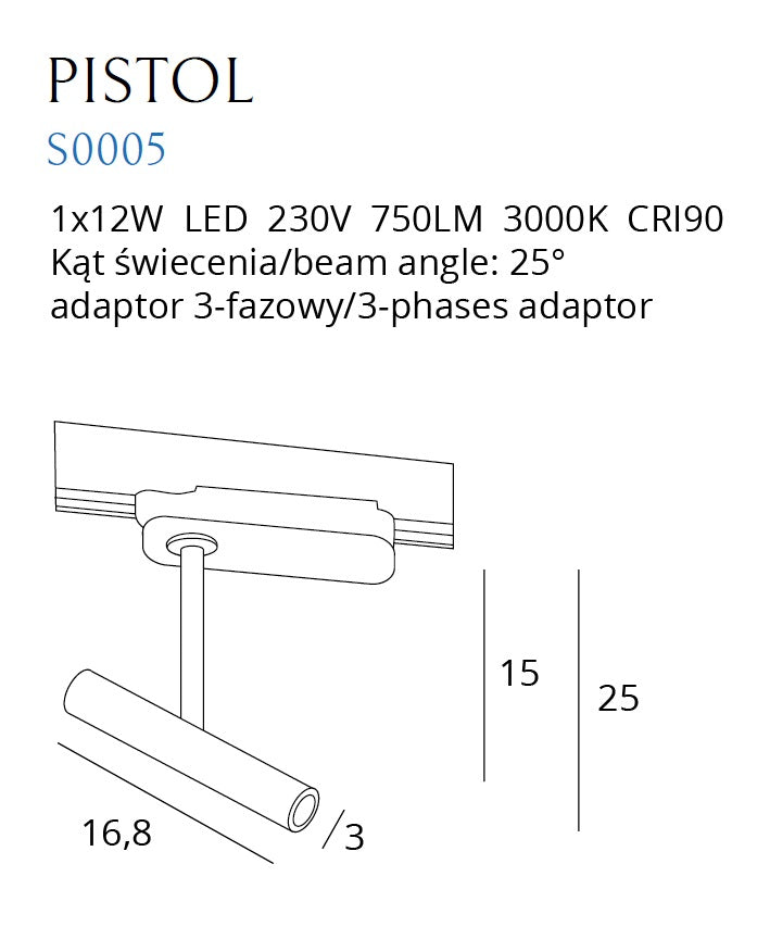 Spot pentru sina Pistol alb 12w Led Maxlight S0005