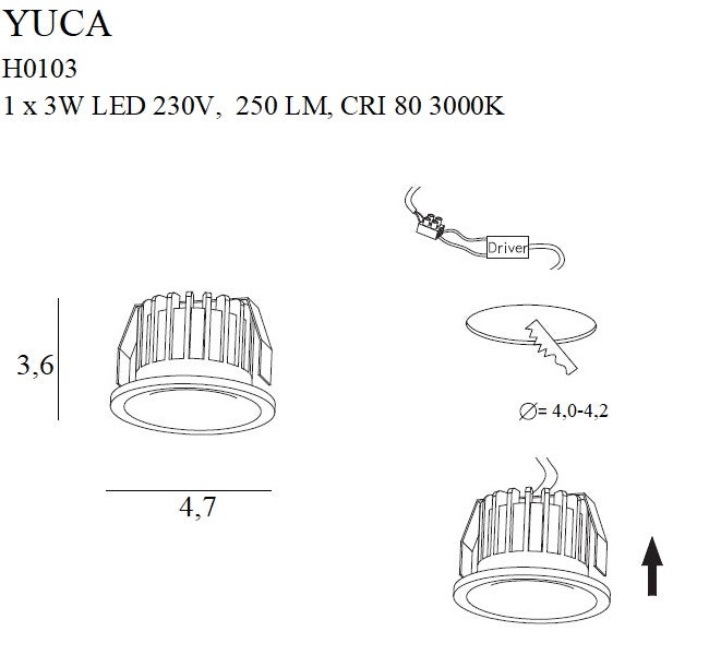 Spot incastrat Max Yuca Fixed negru 3w Maxlight H0103