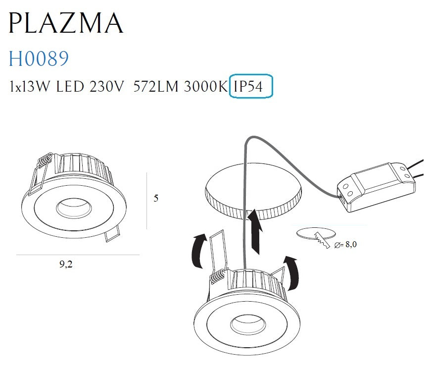 Spot incastrat Plazma alb Ip54 Maxlight H0089