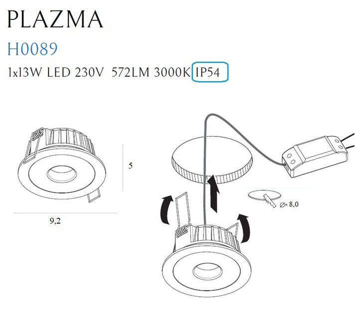 Spot incastrat Plazma alb Ip54 Maxlight H0089