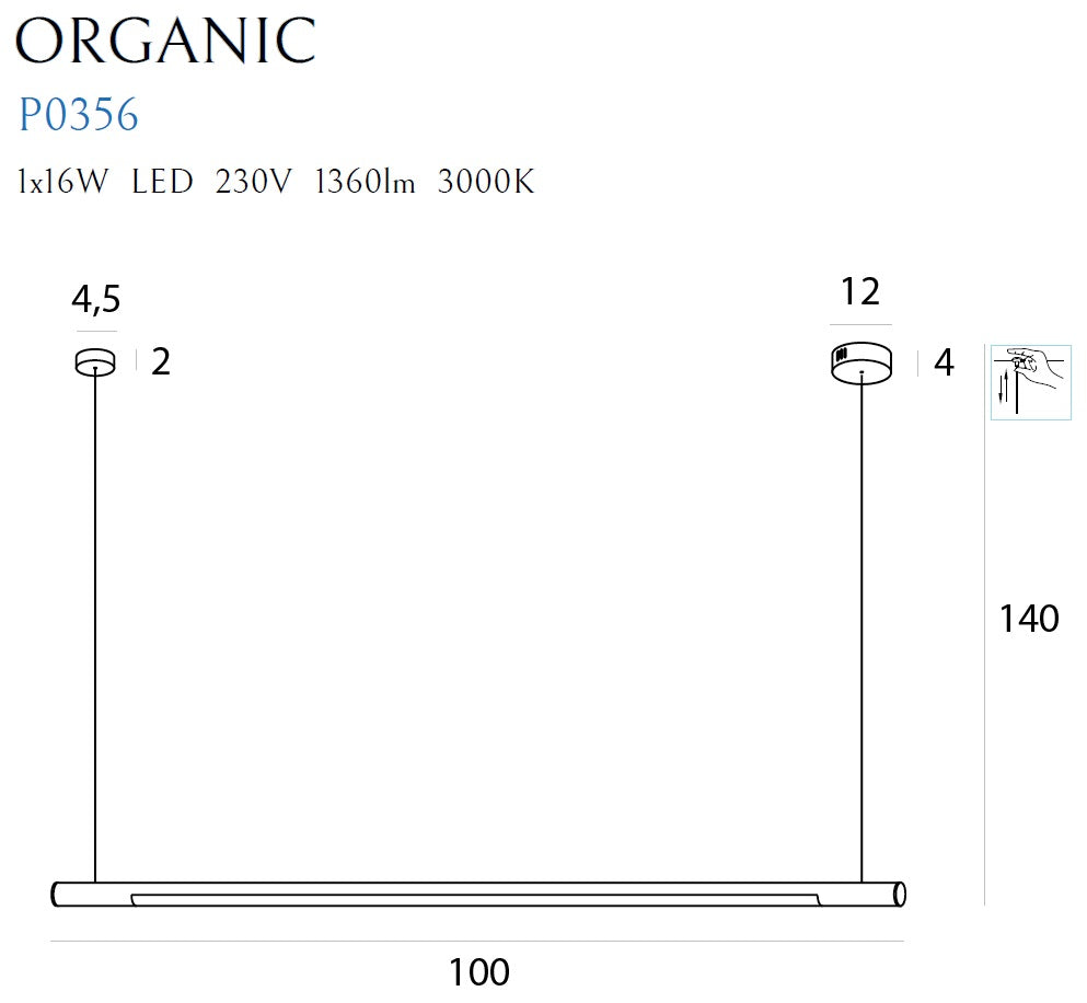 Lustra suspendata Organic Horizon 100cm aurie Maxlight P0356