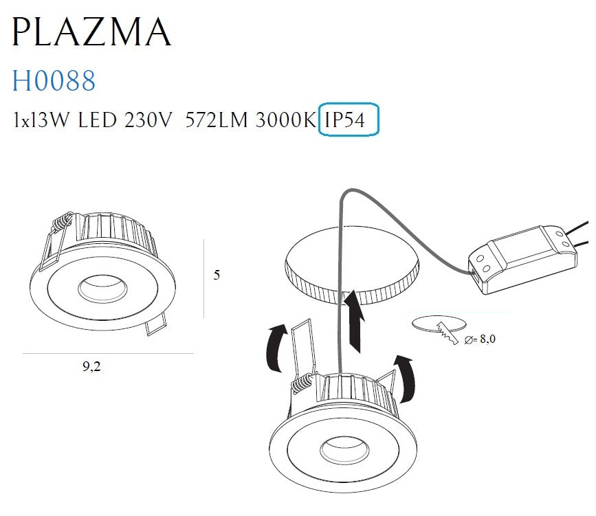 Spot incastrat Plazma negru Ip54 Maxlight H0088