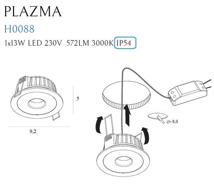 Spot incastrat Plazma negru Ip54 Maxlight H0088