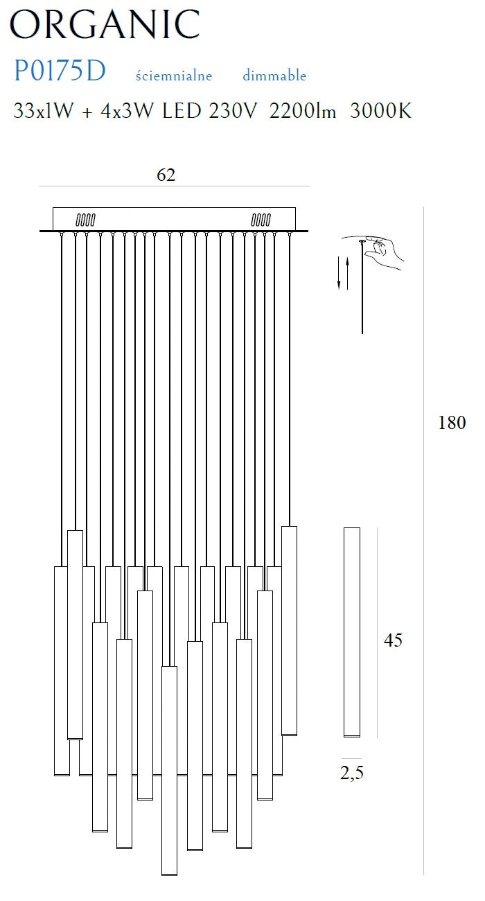 Lustra Organic 33 lumini x1 W cromata dimabila Maxlight P0175d