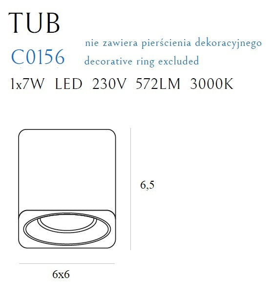 Spot aplicat Tub compatibil cu inele decorative Rc0155/C0156 Maxlight C0156