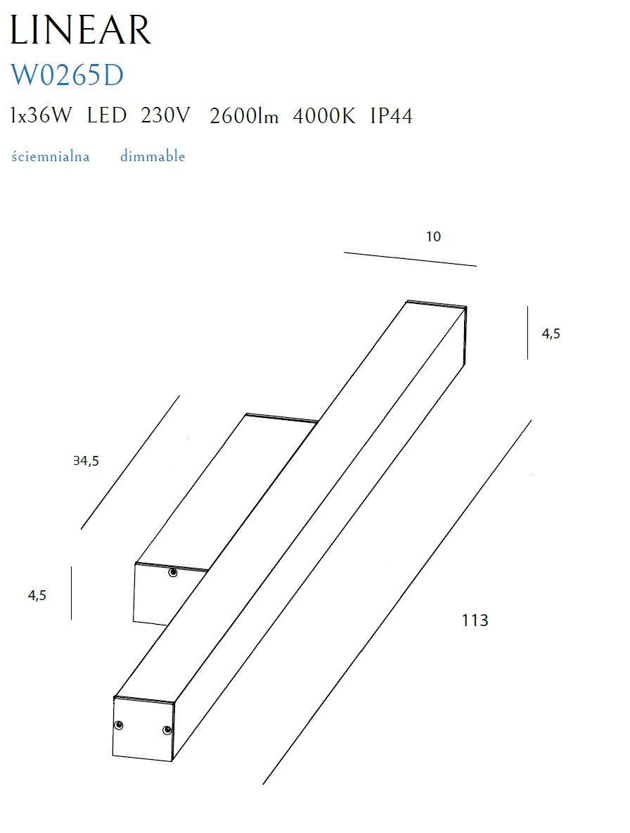 Aplica de perete Linear Ip44 White, 36w 4000k Maxlight W0265