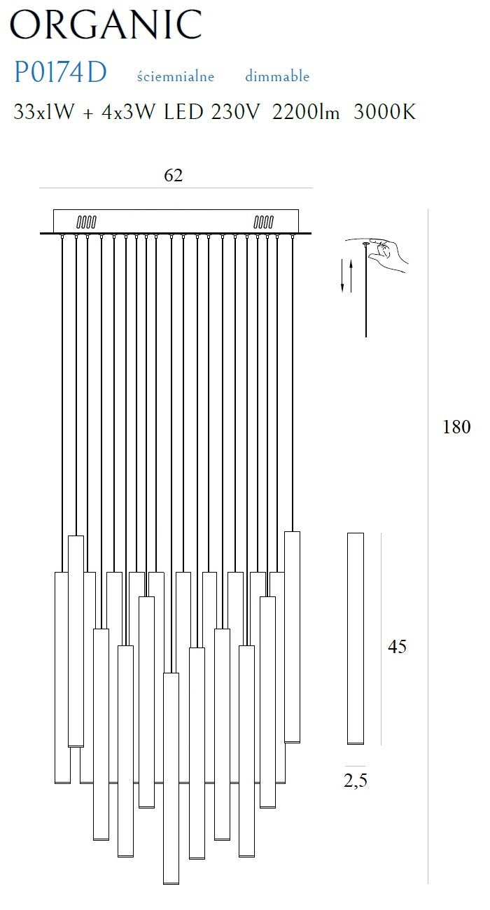 Lustra Organic 33 lumini x1 W finisaj cupru dimabila Maxlight P0174d