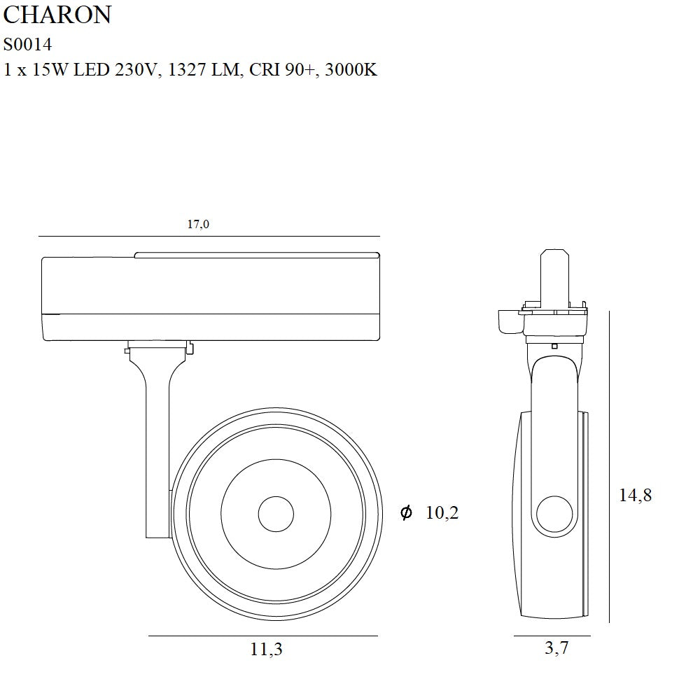 Spot pentru sina Charon negru Maxlight S0014