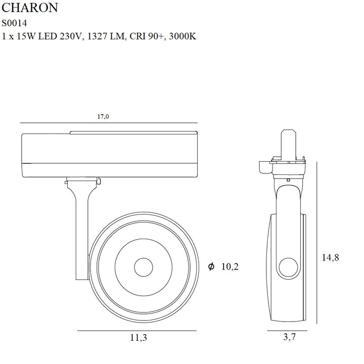 Spot pentru sina Charon negru Maxlight S0014