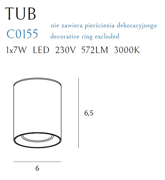 Spot aplicat Tub compatibil cu inele decorative Rc0155/C0156 Maxlight C0212