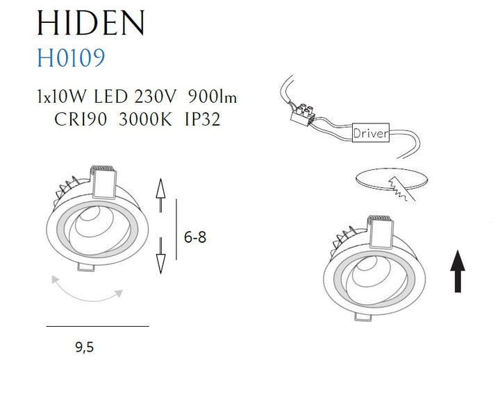 Spot incastrat Hiden alb  Ip32 Maxlight H0109