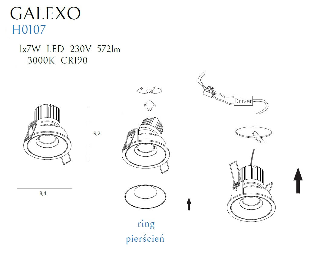 Spot incastrat Galexo Led 7w negru Maxlight H0107