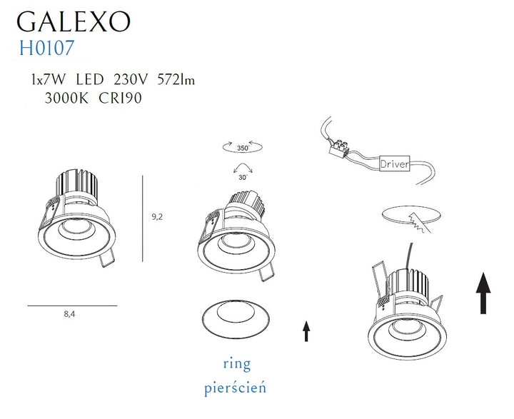 Spot incastrat Galexo Led 7w negru Maxlight H0107