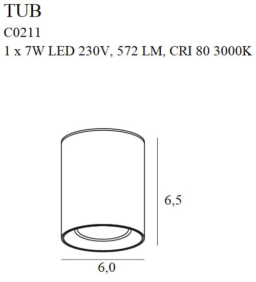 Spot aplicat Tub compatibil cu inele decorative Rc0155/C0156 Maxlight C0211