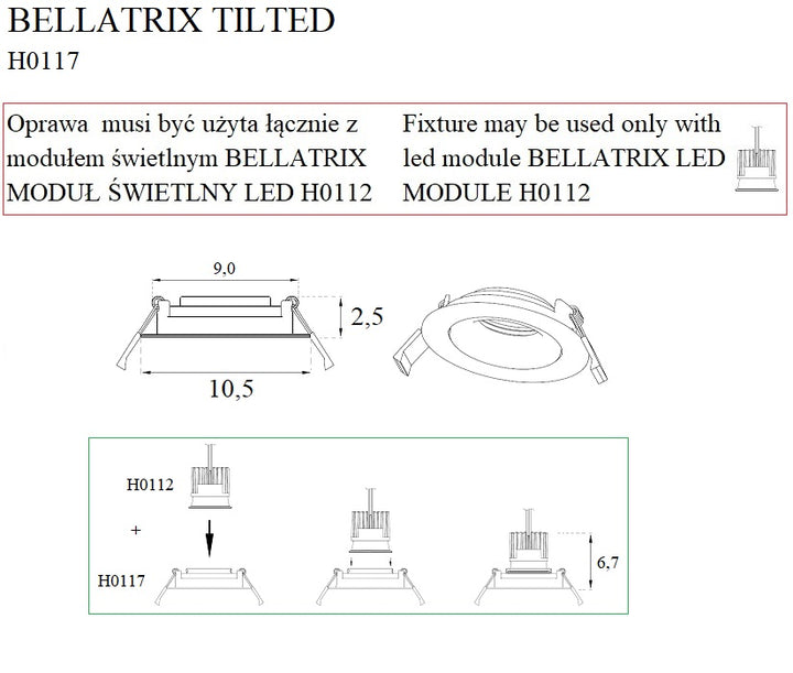 Rama pentru led  Bellatrix Tilted alb - compatibil cu modulul Led H0112 Maxlight H0117